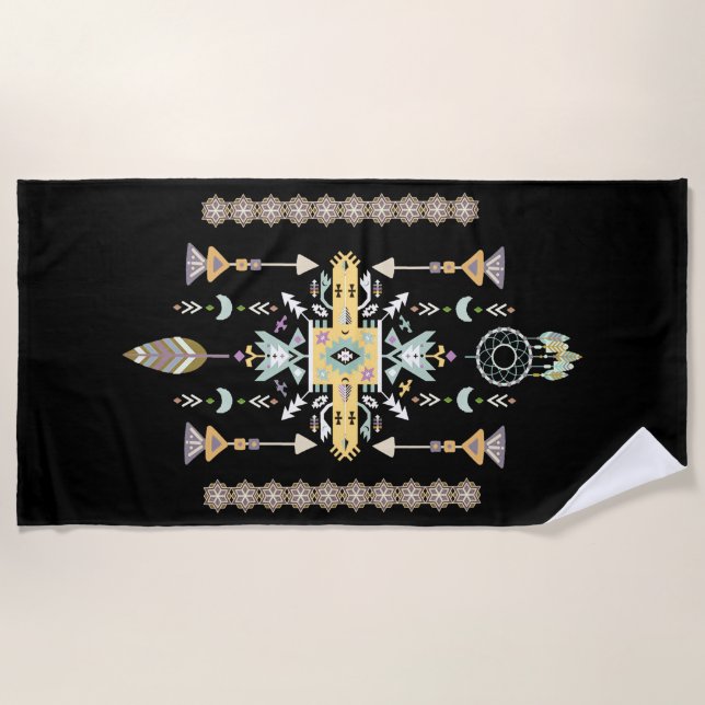 Toalha De Praia Design tribal amarelo e verde (Frente)