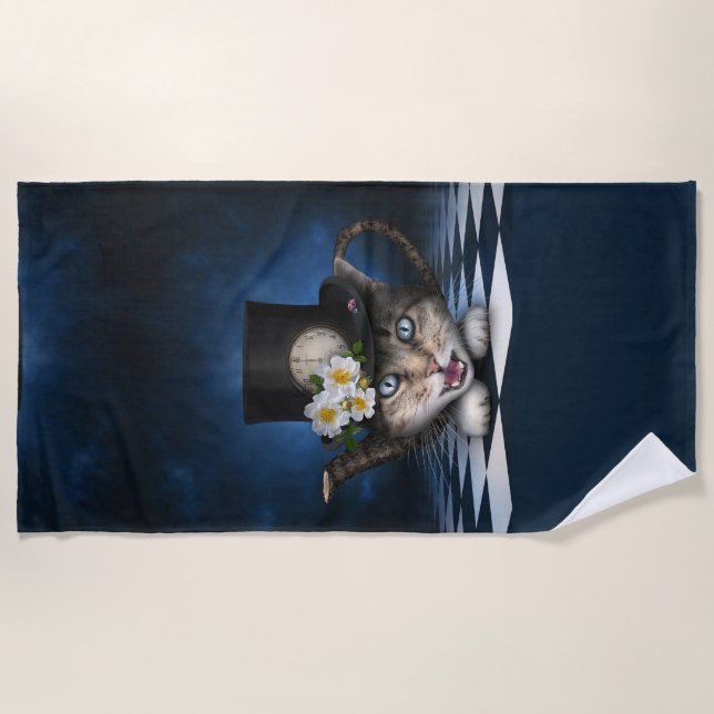 Toalha De Praia Design Whimsical Teapot Gato Mad Hatter (Frente)