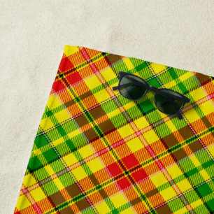 Toalha De Praia Design Xadrez Escocês Amarelo Vermelho Verde
