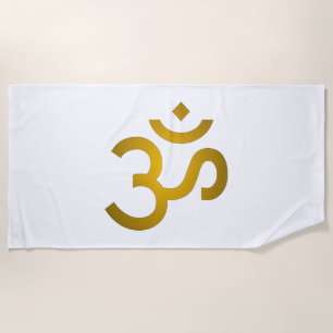 Toalha De Praia Devanagari Om - Branco
