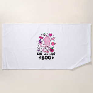 Toalha De Praia Dia de as Bruxas engraçado Rosa Ghost Fazendo mala