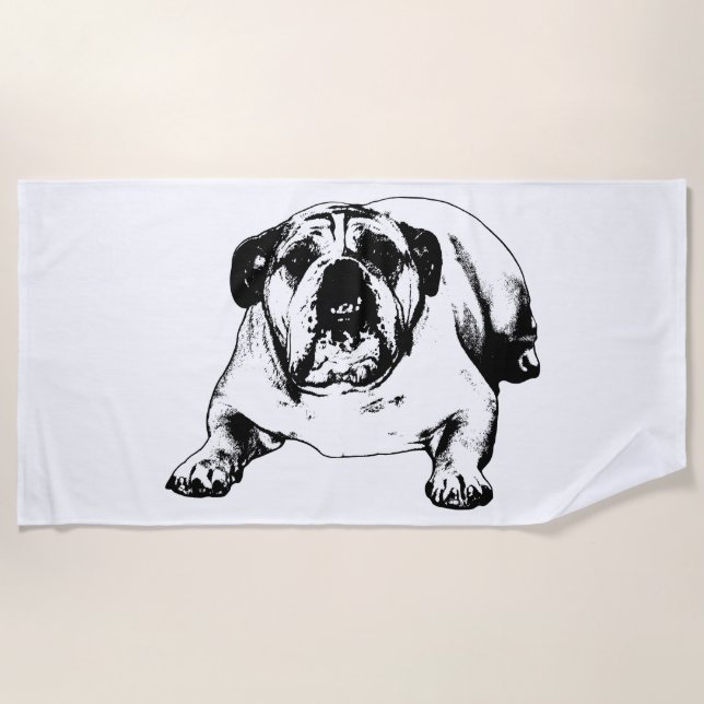 Toalha De Praia Dia de spa, bulldog manda (Frente)