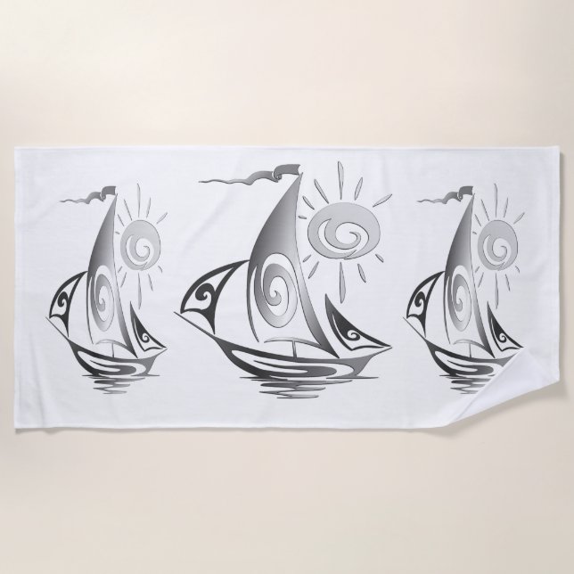 Toalha De Praia Dia preguiçoso que navega o branco (Frente)