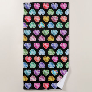 Toalha De Praia Diamond Heart Watercolor Pattern Cute Pastel Girly