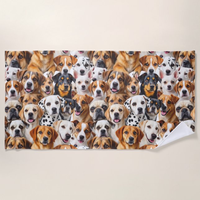 Toalha De Praia Diferentes raças de cães (Frente)