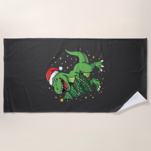 Toalha De Praia Dinossauro de Natal Papai Noel T Rex