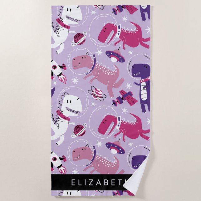 Toalha De Praia Dinossauros Espaciais, Dinossauros Bonitos, Estrel (Frente)