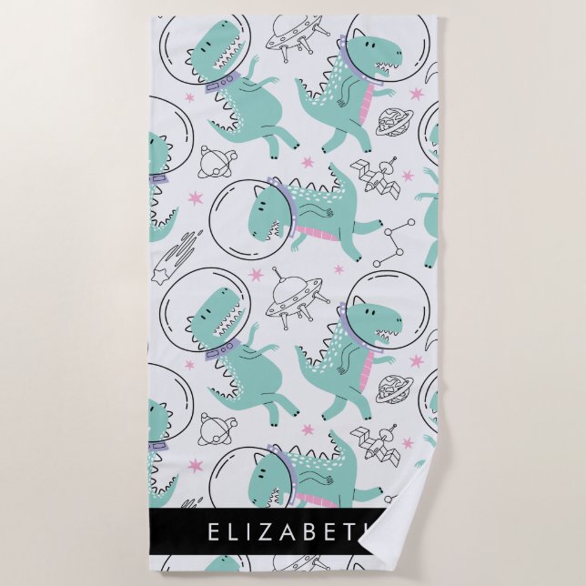 Toalha De Praia Dinossauros Espaciais, Dinossauros Bonitos, Estrel (Frente)