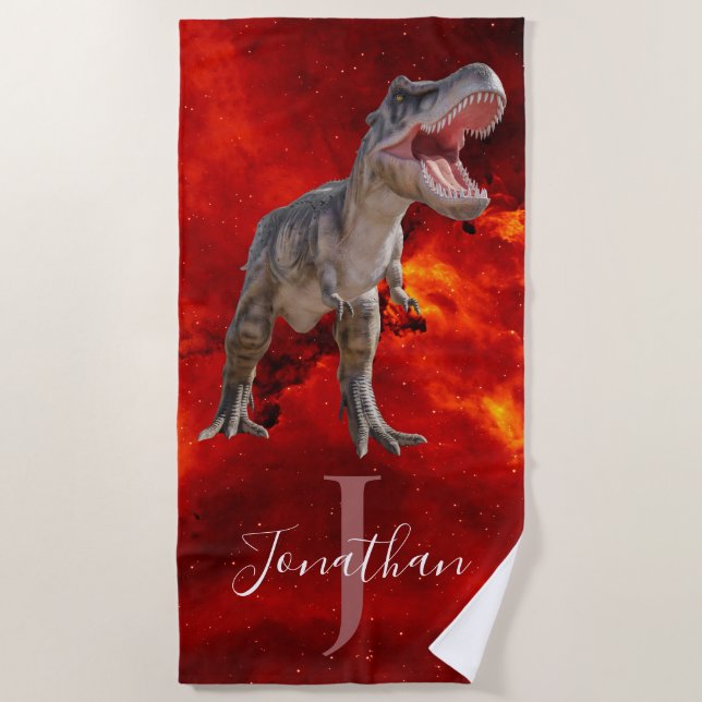 Toalha De Praia Dinossauros T Rex Fire Jurassic Mundo (Frente)