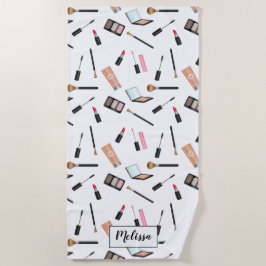 Toalha De Praia Dispersão de Padrão de Makeup com Nome Personaliza