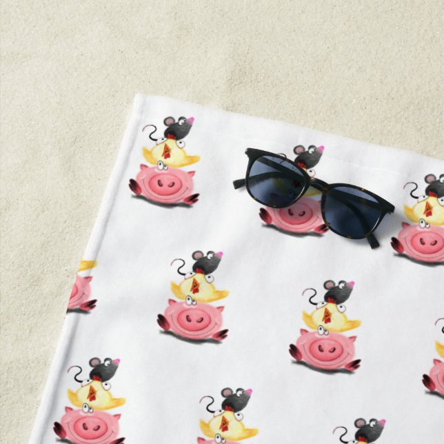 Toalha de Praia Divertida de Amigos Porco Galinha  (In Situ)