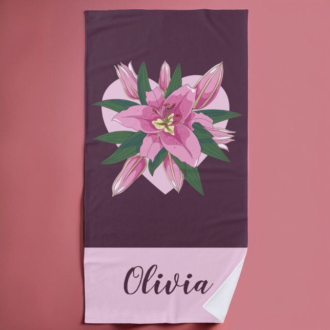 Toalha de Praia do Coração Púrpura Lily Sweet Hear (Purple Blooming Lily Sweet Heart Beach Towel)