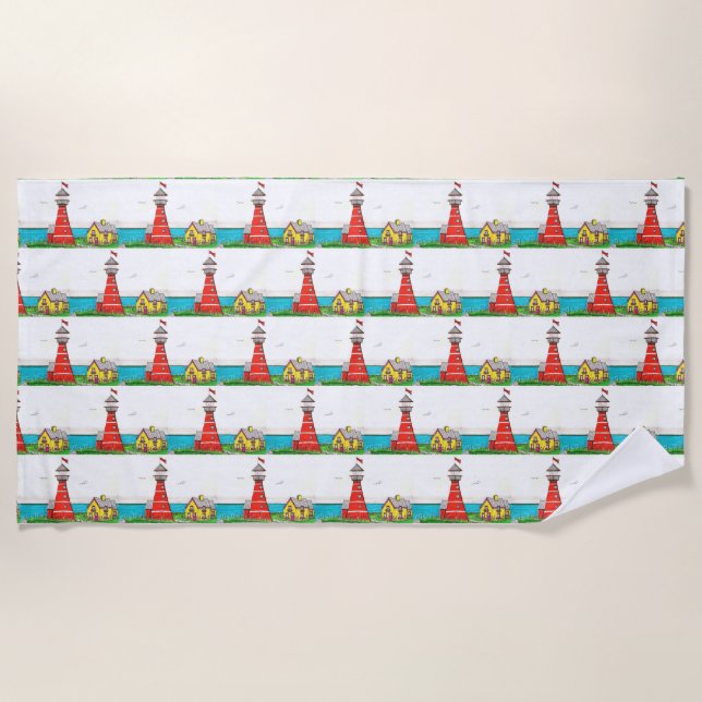 Toalha de praia do farol desenhado à mão (Frente)