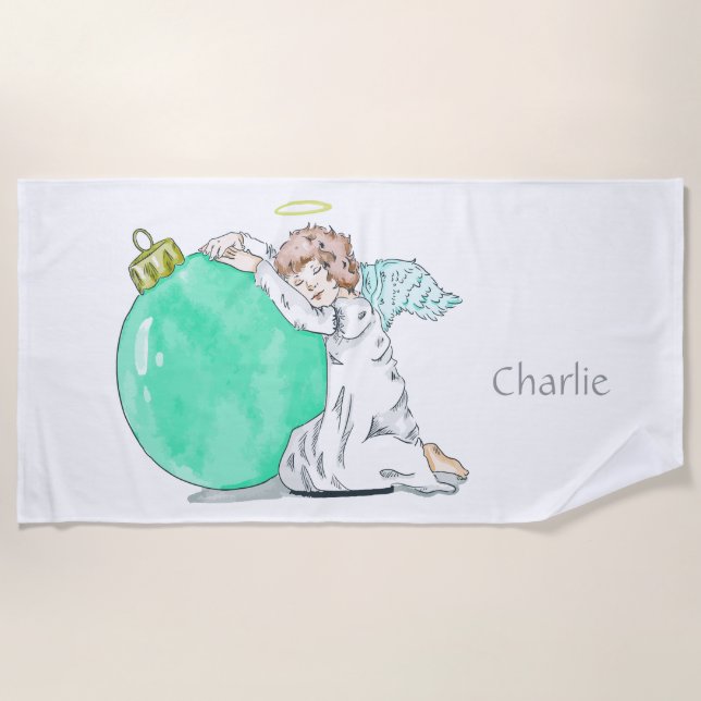 Toalha de praia do nome personalizado do Anjo Nata (Frente)