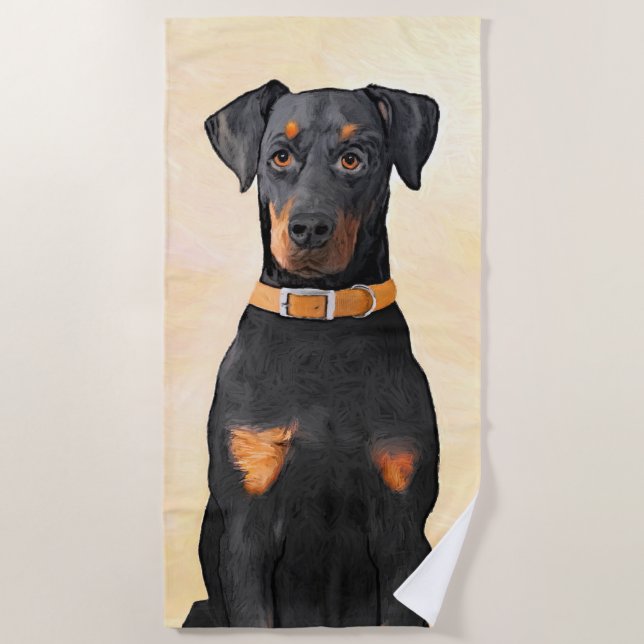 Toalha De Praia Doberman Pinscher Pintura Original Descortada (Frente)