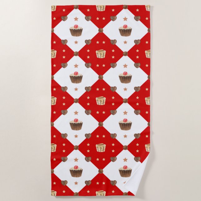 Toalha De Praia Doces Chocolate Tratam Aquarela Natal Moderna (Frente)