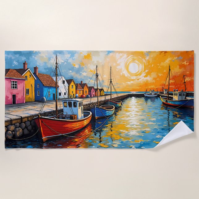Toalha De Praia Docking Boats Beach Towel (Frente)