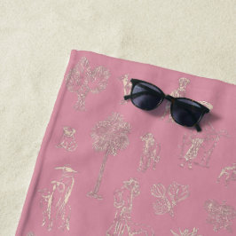 Toalha De Praia Dogs Lady Toile de Jouy Dark Cor Rosa