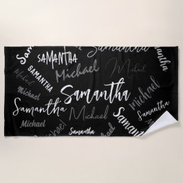 Toalha De Praia Dois nomes casal padrão monograma cinza preta bran