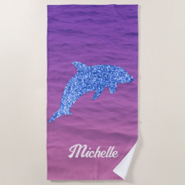 Toalha De Praia Dolphin Rosa E Roxo, Glitter Azul Personalizado