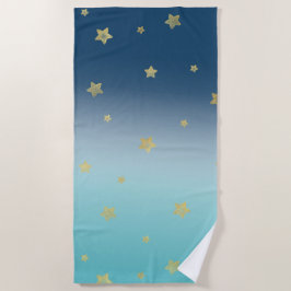 Toalha De Praia Douradas estrelas aqua Blue Ombre