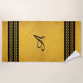 Toalha De Praia Dourado com Bares e Diamantes Vertical Pretos