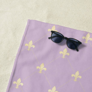 Toalha De Praia Dourado Fleur-de-Lis Lilac