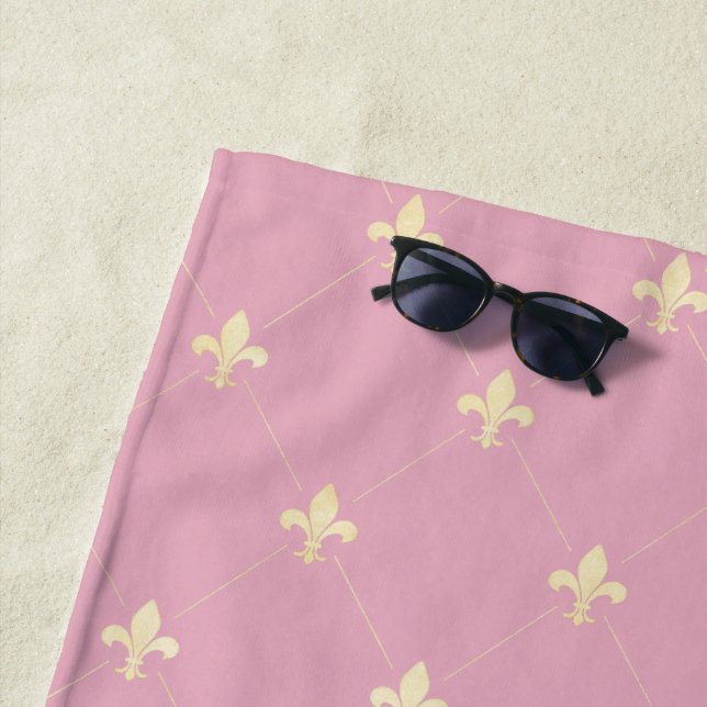 Toalha De Praia Dourado Fleur-de-Lis rosa (In Situ)