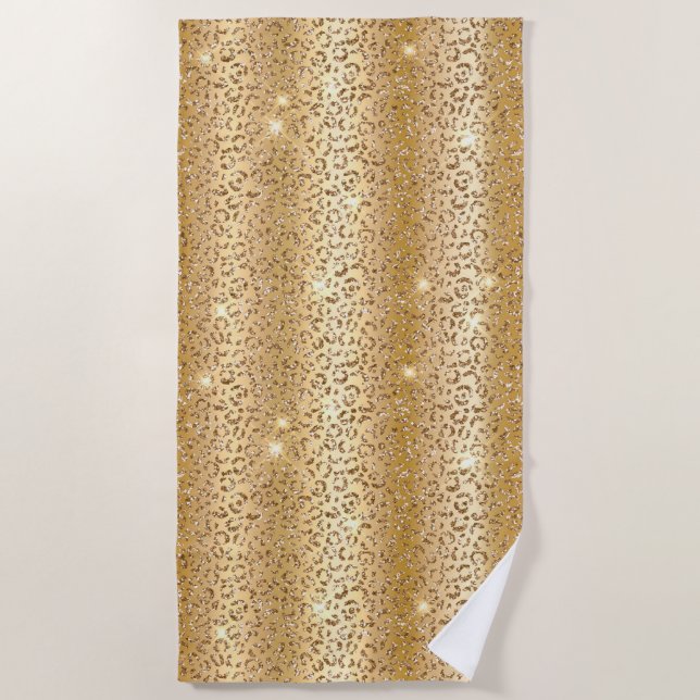 Toalha De Praia Dourado Glam Glitter Leopardo (Frente)