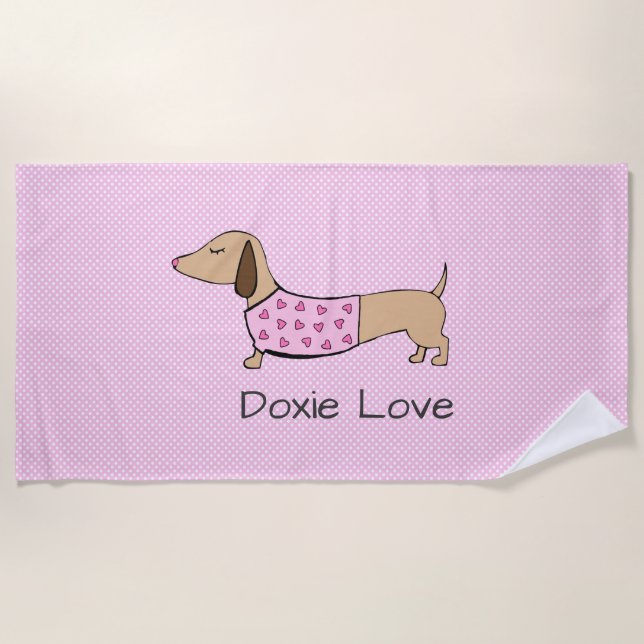 Toalha De Praia Doxie Love Pink Bolinhas Poolside Gift (Frente)