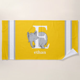 Toalha De Praia Dr. Seuss ABC: Carta E - Branco   Adicione seu nom