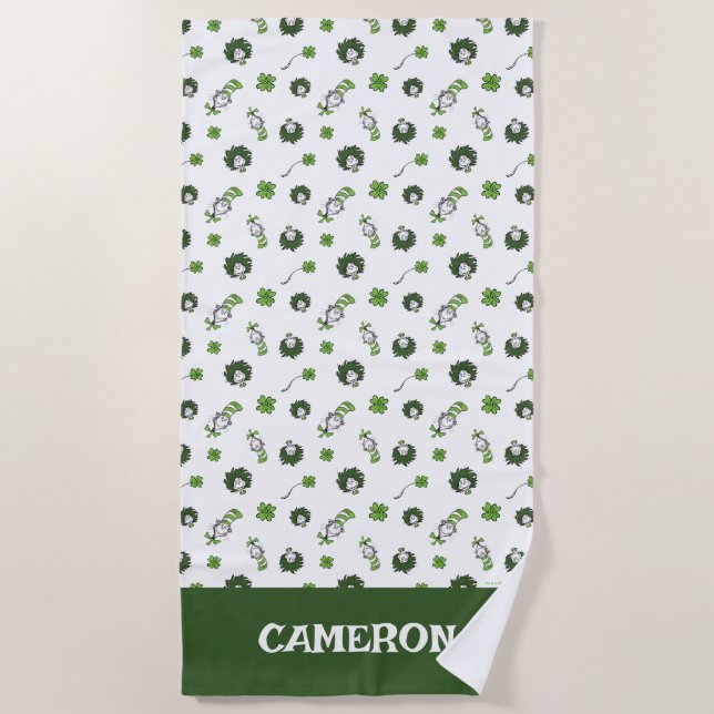 Toalha De Praia Dr. Seuss | Gato no padrão de cobertura do chapéu (Frente)