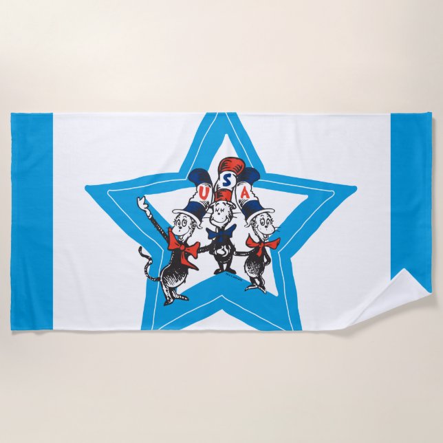 Toalha De Praia Dr. Seuss | Gráfico Little Cats USA Hats (Frente)