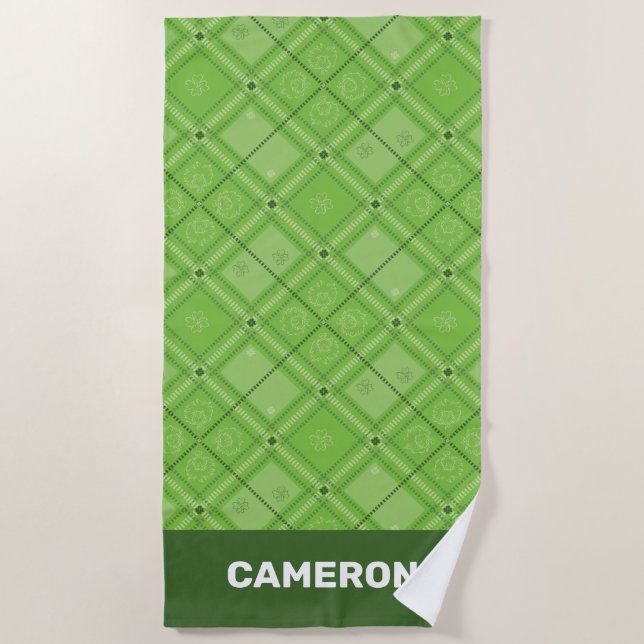 Toalha De Praia Dr. Seuss | Rua. Padrão de Xadrez no dia de Patric (Frente)