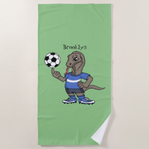 Toalha De Praia Dragão Komodo engraçado bonito jogando cartoon de 