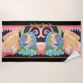 Toalha De Praia Dragão Rosa Azul Pastel