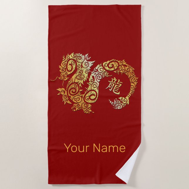 Toalha De Praia Dragão - Símbolo de constelação do Horóscopo Chinê (Frente)