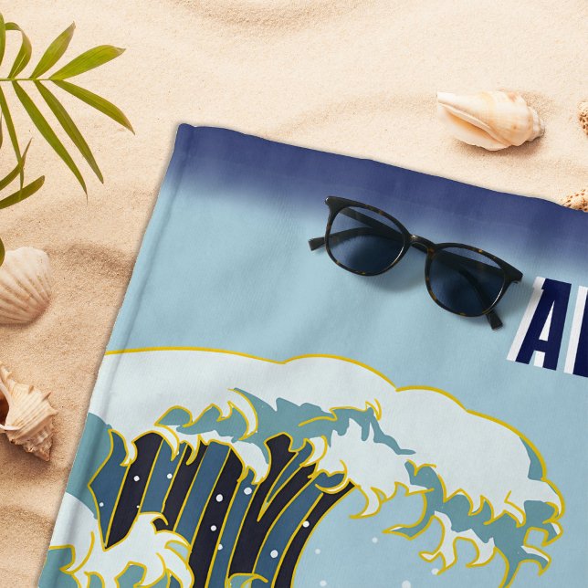 Toalha De Praia Dragão Verde Personalizado Vermelho de Onda Azul (Criador carregado)