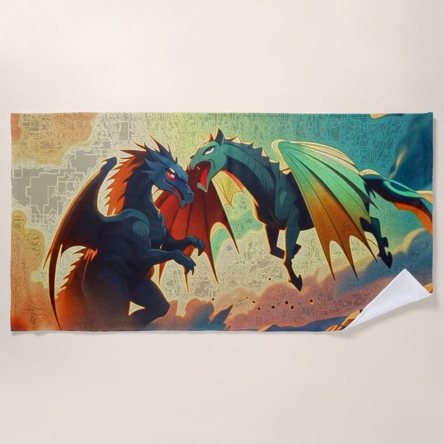 Toalha De Praia Dragon vs Pegasus - Fantasy Art (Frente)