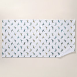 Toalha De Praia Dragonflies Dourados Teais