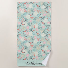 Toalha De Praia Dragonflies e Hearts Floral