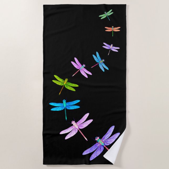 Toalha De Praia Dragonflies em Black - Beach Towel (Frente)
