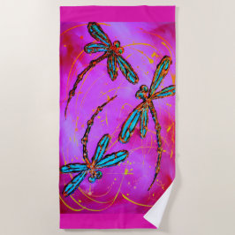 Toalha De Praia Dragonfly Flor Elétrica Pink Beach Towel