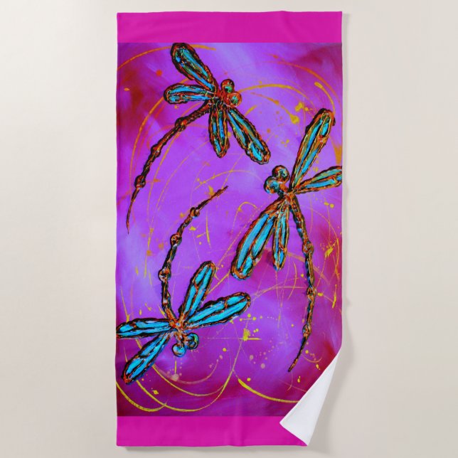 Toalha De Praia Dragonfly Flor Elétrica Pink Beach Towel (Frente)
