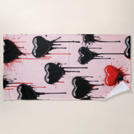 Toalha De Praia Dripping Black Hearts Pattern – Dark Love Art
