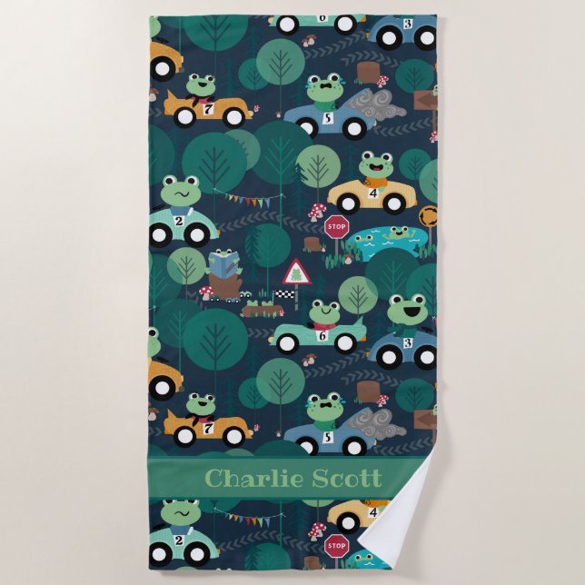 Toalha De Praia Drivers de Carros de Raça de sapo Crianças Persona (Frente)