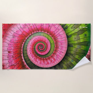 Toalha De Praia Dubman Designs: Fibonacci Rosa e Verde Brilhante