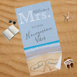 Toalha De Praia Dusty Blue Beach Wedding 2 Hearts Sand |