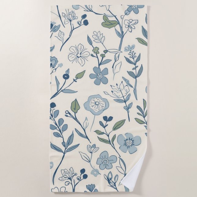 Toalha De Praia Dusty Blue Wildflower Meadow Botanical Pattern (Frente)