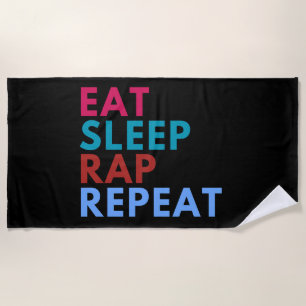 Toalha De Praia Eat Sleep Rap Repetir Torneira Preta em Fundo Prai
